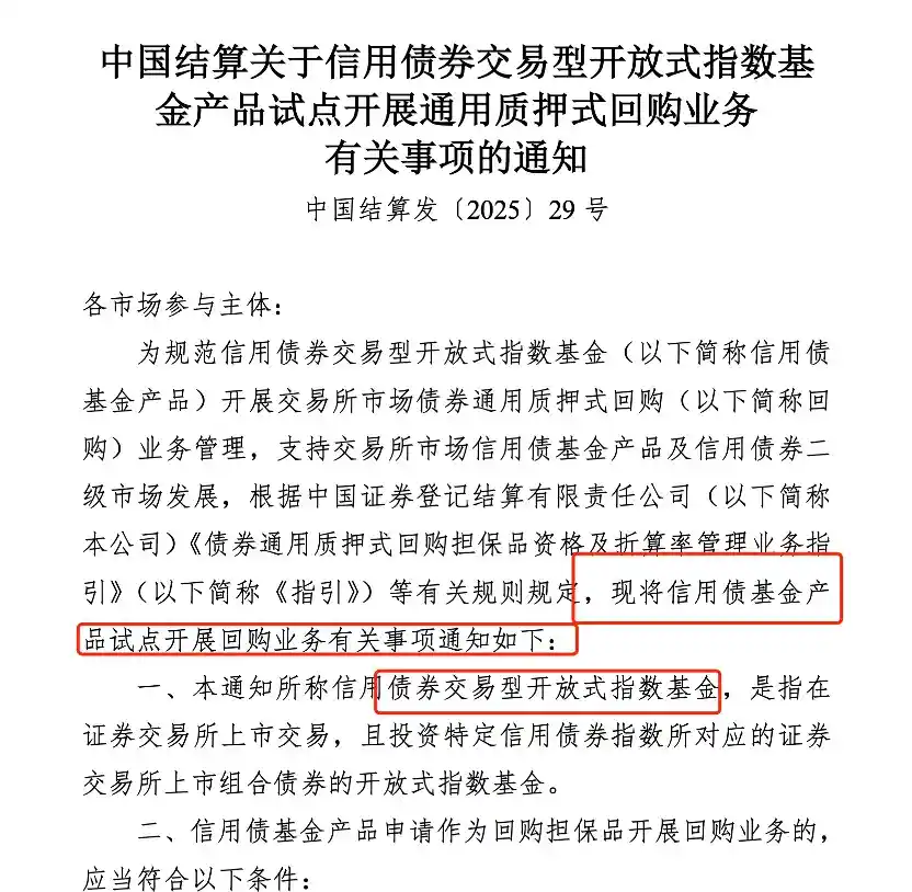 《信用债ETF迎重大利好！中国结算放开质押回购，9只基金达标，公募加速布局》